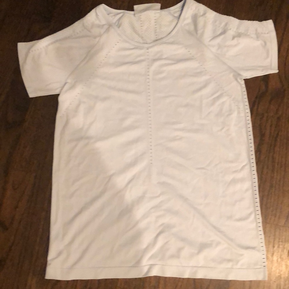 Athleta light blue top with mesh partial back
